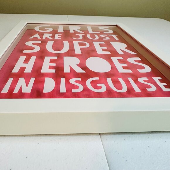 Framed Art Print Girls Are Just Superheroes In Disguise 11"x14" Pink & White - Picture 12 of 13
